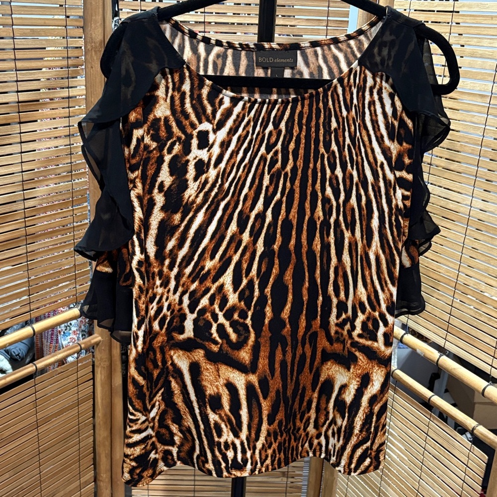 Bold Elements Leopard Print Blouse With Ruffle Sl… - image 1
